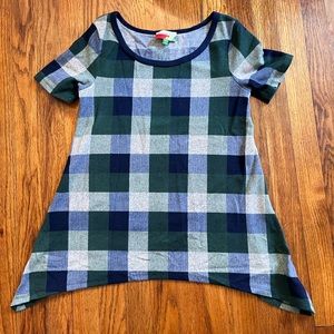 Blue and green plaid ModCloth knit asymmetrical shirt